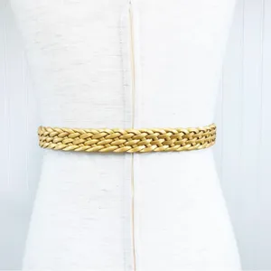VINTAGE 90s Gold Metallic Woven Leather Belt Braided‎ Y2K Retro Medium Large thumbnail 3