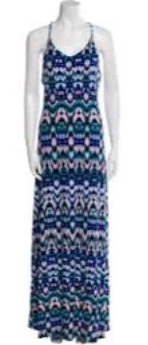 Cynthia Rowley Sleeveless Maxi Dress Blue & White Ikat Print Womens Size M Polye thumbnail 1
