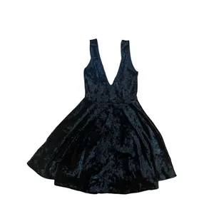 Lulus This Night Black Velvet Backless Skater‎ Dress Sz S thumbnail 5