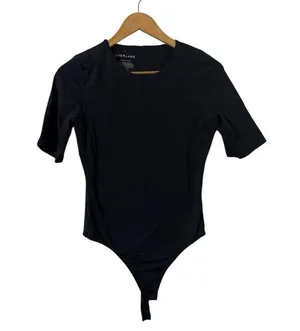 EVERLANE The Short Sleeve Crew 3/4 Black Bodysuit Top thumbnail 3
