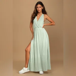 NWT‎ LuLus Sunny Day Perfection Sage Green Tie-Back Maxi Dress, M! thumbnail 11