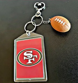 *30off3*SF 49ers Football Keychain includes Heart Shape Silver Medal Spring Snap thumbnail 1