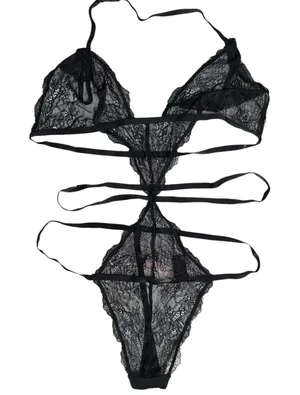 Victoria Secret Lingerie Teddy One Piece Bodysuit XL Black Lace Strappy Unlined‎ thumbnail 1
