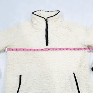 NWT Thread & Supply Cream Black Piping Quarter Zip Sherpa Pullover Sweatshirt thumbnail 4