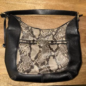 Vintage Brighton Black Pebbled Leather Python-Embossed Hobo Style Shoulder Bag thumbnail 1