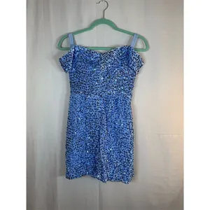 Womens Blue Sequin Ruched Bodycon Mini Dress Sweetheart Off Shoulder thumbnail 7