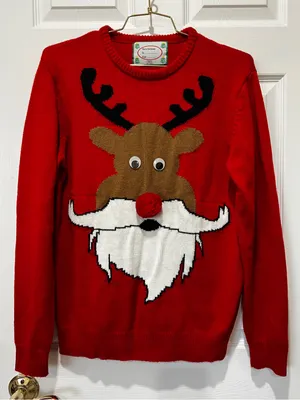 Merry Christmas Ugly Sweater Crew Size Medium Red Long Sleeve Unisex thumbnail 1