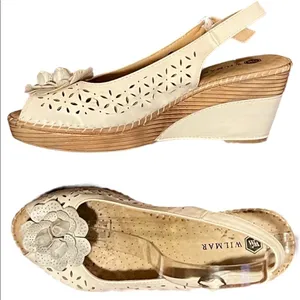 Vintage Wilmar Leather Floral Wedges Size 38 thumbnail 1