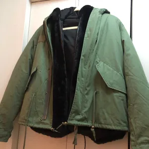 Faux fur detachable linen jacket size M Green Size M thumbnail 3