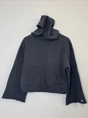Alo Yoga oversized Box Crop Hoodie Raw Hem Cotton Blend Sweatshirt Womens sz xs thumbnail 3
