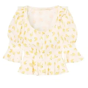 ANNA MASON Rosi Blouse White & Yellow Banana Ruffle‎ Button Down Medium thumbnail 4