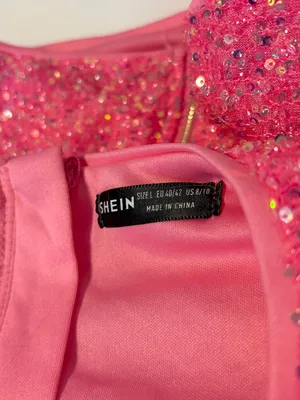 SHEIN Sequin High Neck Long Sleeve Crop Top Glitter Bright Hot Pink Womens Large thumbnail 4