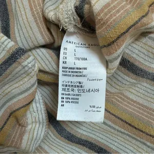 American Eagle Button Down Shirt Stripe Hi Lo Viscose Large thumbnail 8