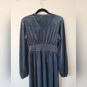 Blue Velvet Midi Dress Cottage Peasant Fairy Ethereal Whimsigoth Hippie Gypsy S thumbnail 7