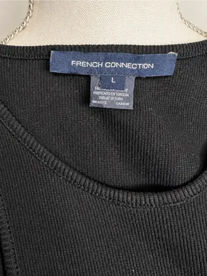 NWOT French Connection Black Ribbed Fringe Hem Midi Dress Size L Boho Swing thumbnail 12