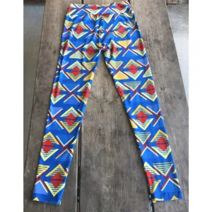 LuLaRoe‎ Womens Leggings One Size Blue Red Yellow Triangles Geometric Soft OS thumbnail 5