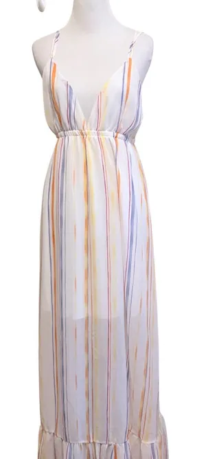 Charlotte Russe small White Striped Spaghetti Strap Ruffle Hem Maxi Dres thumbnail 1