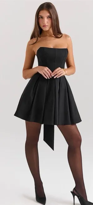 House of CB Emmanuela Black Strapless Detachable Bow Mini Dress M thumbnail 1