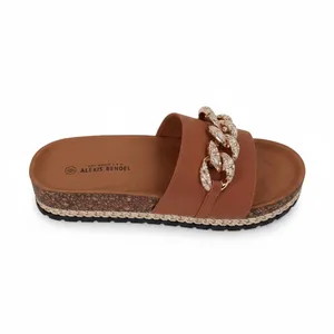 Alexis Bendel Womens Comfort Slide Sandals Size 6 Tan Chain Accent Footbed NIB thumbnail 2