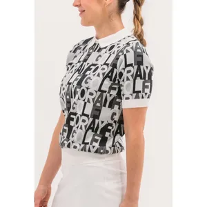 Foray Golf Knit Polo Women XS Black White Logo Print Short Sleeve Cotton Sweater thumbnail 2