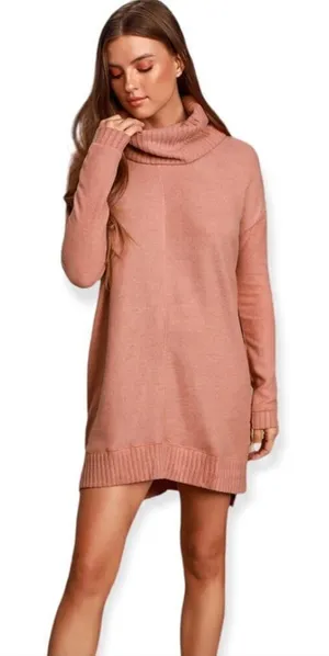 NWT * LULU'S Autumn Daze Mauve Pink Cowl Neck Long Sleeve Sweater Dress thumbnail 1