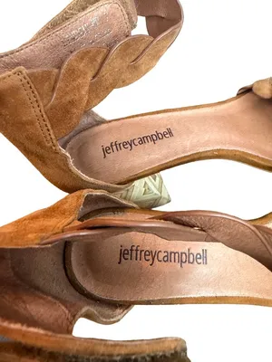 Jeffrey Campbell LIndsay Sandals Suede Camel Block Heel Retro Size 7 Women's thumbnail 2