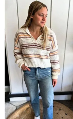 FREE PEOPLE Kennedy Stripe Pullover in Cream Size Small thumbnail 11