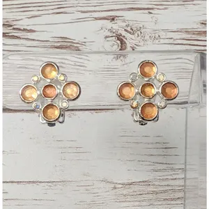 Vintage Clip On Earrings - Dainty Orange Gems - 5/8" thumbnail 2
