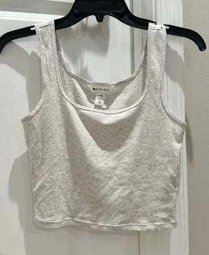 Athleta Cropped Ribbed Gray Tank Top thumbnail 1