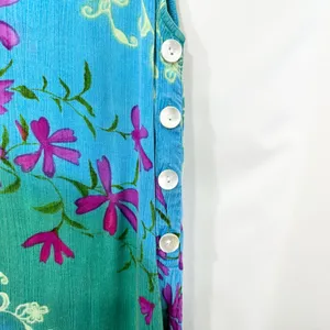 VTG La Cera Medium Midi Dress Blue Green Floral Sleeveless Beach Vacation 1018‎ thumbnail 6