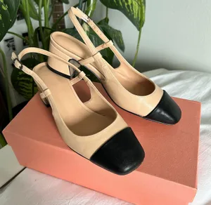 Black toe square heel kitten heels tan Size 6 thumbnail 2