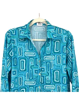 Princess Polly Electric Vibe Retro Blue Geometric Button-Up Shirt Size 4 NWT thumbnail 2