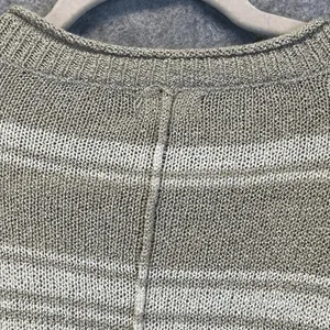 POL Sweater Women's Small Gray White Striped Knit Cardigan Frayed‎ Open Front thumbnail 12