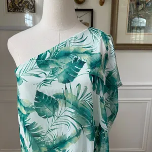 NWT Aura Women's Sleeveless Flutter Side Chiffon Maxi Dress Green Frond Print $1 thumbnail 3