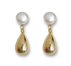 Metal teardrop dangle drop earrings for women Gold thumbnail 1