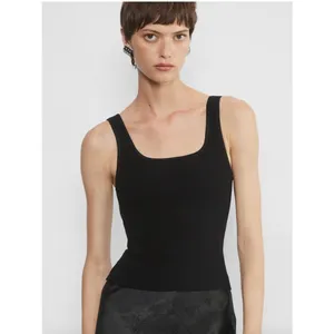 Babaton Sculpt Knit Squareneck Ribbed Tank Top Black thumbnail 2