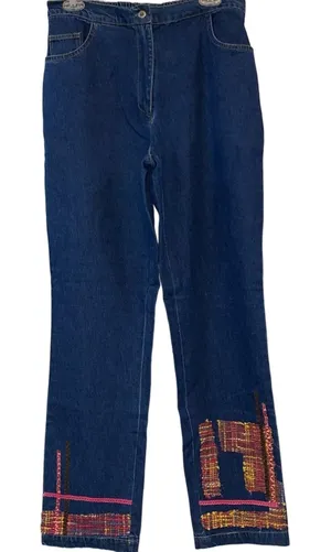 Vintage Embroidered‎ Patchwork Jeans Med Boho Pull On Denim Festival Hippie Y2K thumbnail 1