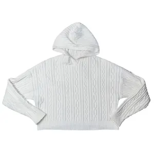 Alo Yoga Cable Knit Hoodie Women Medium White Excellent Cropped Pullover Sweater thumbnail 2