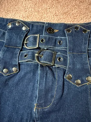 Dark Denim Mini Skirt with Double Belt Waist thumbnail 2