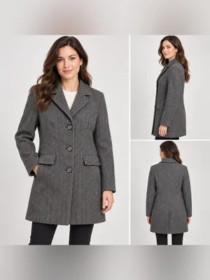 London Fog Women's Charcoal Herringbone Single-Breasted Trench Coat thumbnail 2