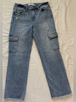 Lovervet by Vervet Cargo Straight Leg Jeans Raw Hem Light‎ Wash 29 thumbnail 1