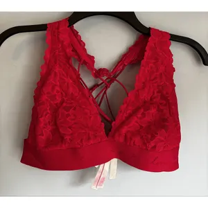 PINK Victoria's Secret Bralette Red Lace Large Fairy Coquette thumbnail 6