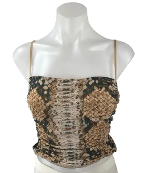 AFRM Womens Brown Snakeskin Sleeveless Cami Camisole Ruched Crop Tank Top Size M thumbnail 1