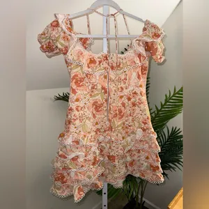 Bardot Caitlyn Peach Floral Off-the-Shoulder Ruffle Tiered‎ Mini Dress Medium thumbnail 5