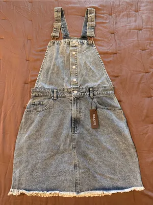 boohoo Washed Blue Denim Overall Pinafore Dress thumbnail 1