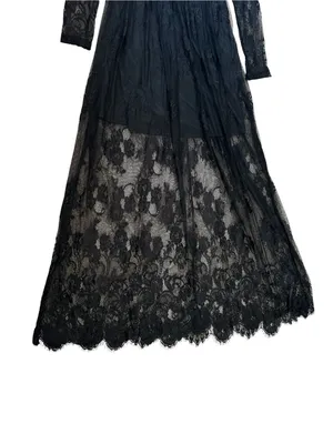 Womens Black Lace Maxi Dress Flowy Goth Witchy Evening Party Dark Romance thumbnail 4