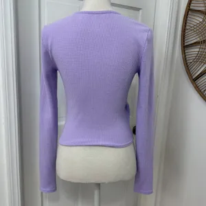 Aerie Waffle Knit Wrap Top Sz S Lavender Thermal Soft Girl Chic Balletcore Lilac thumbnail 3