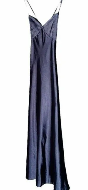 Lulus Dress One Last Glance Satin Backless Slip Dress Navy Blue Size Medium thumbnail 6