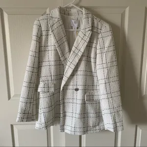 House of Harlow x Revolve White Plaid Tweed Office Siren Classic Blazer NWT M thumbnail 2