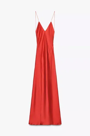 Zara nwt red maxi dress fitted bodycon satin effect party evening holiday gown thumbnail 8